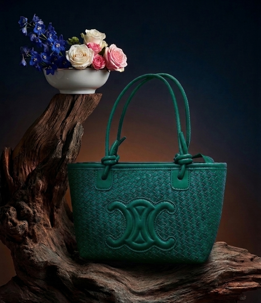 Sac Cabas Tressé Rose Vert